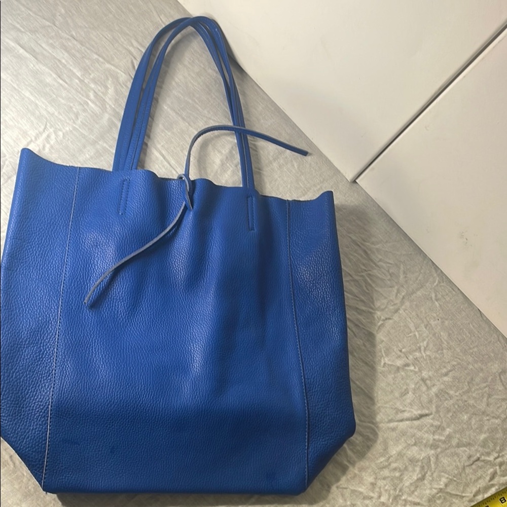 Blue Leather Tote Bag